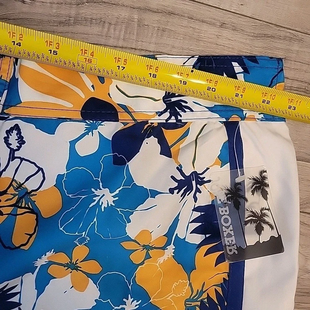 Joe Boxer Swim Shorts Mens 2XL Blue Hawaiian Floral Swim Board Shorts Beach Pool